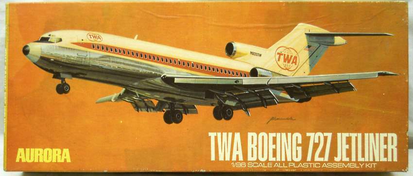 Aurora 1/96 Boeing 727 TWA Jetliner - (727-100), 354-250 plastic model kit